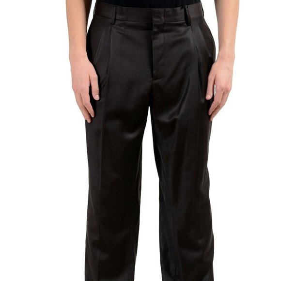 Versace Men's 100% Wool Brown Pleated Dress Pants